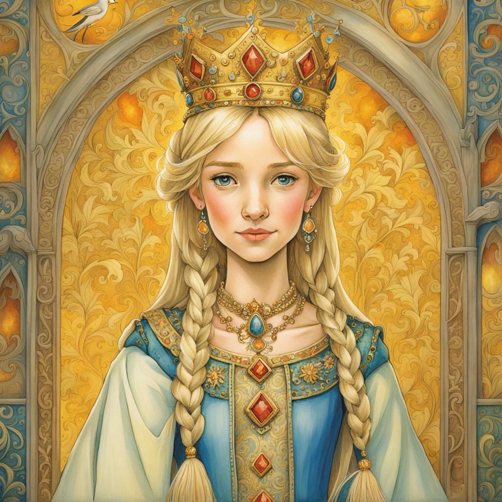 Medieval Princess in Gold Robes Anime Style