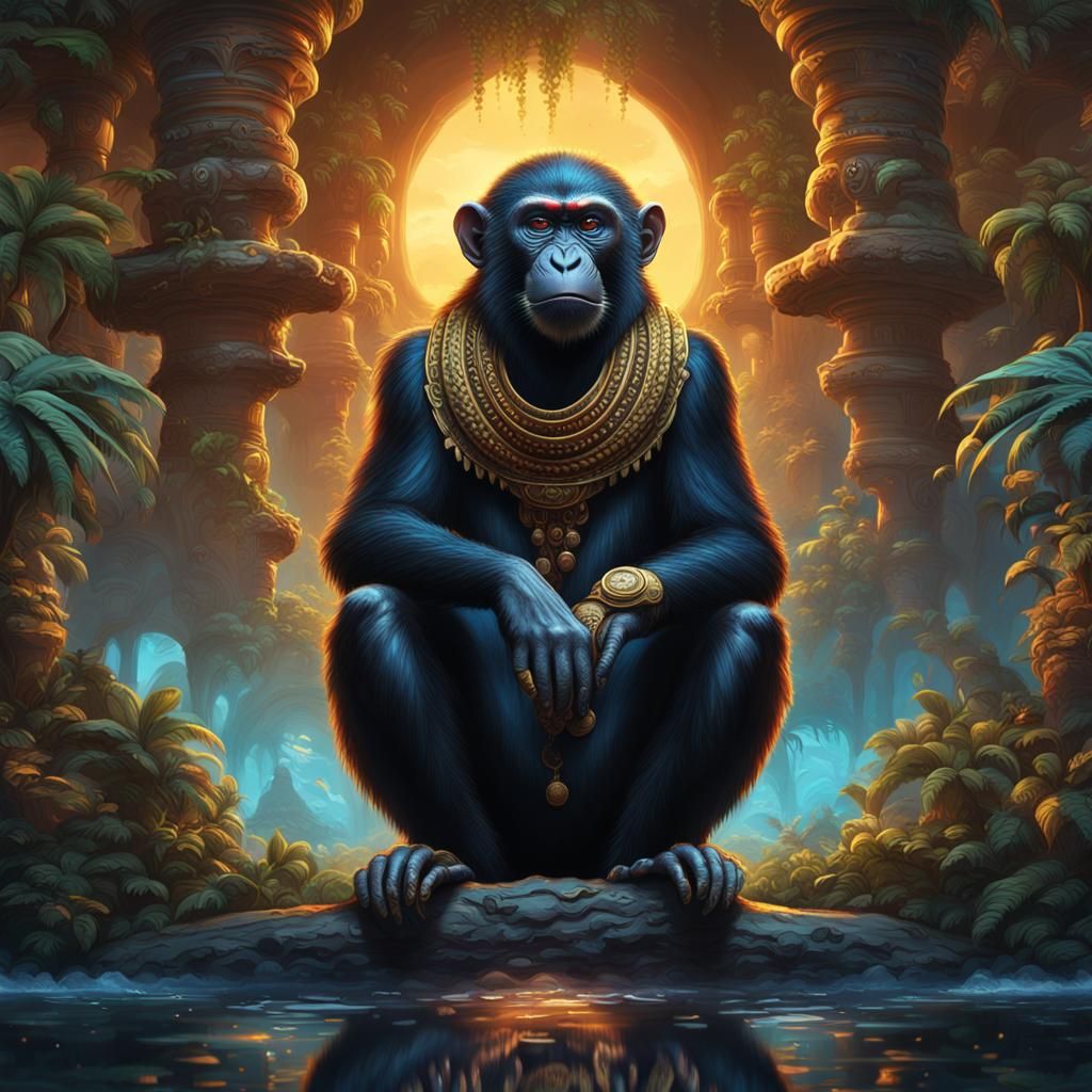 Detailed Matte Painting of Black African Monkey