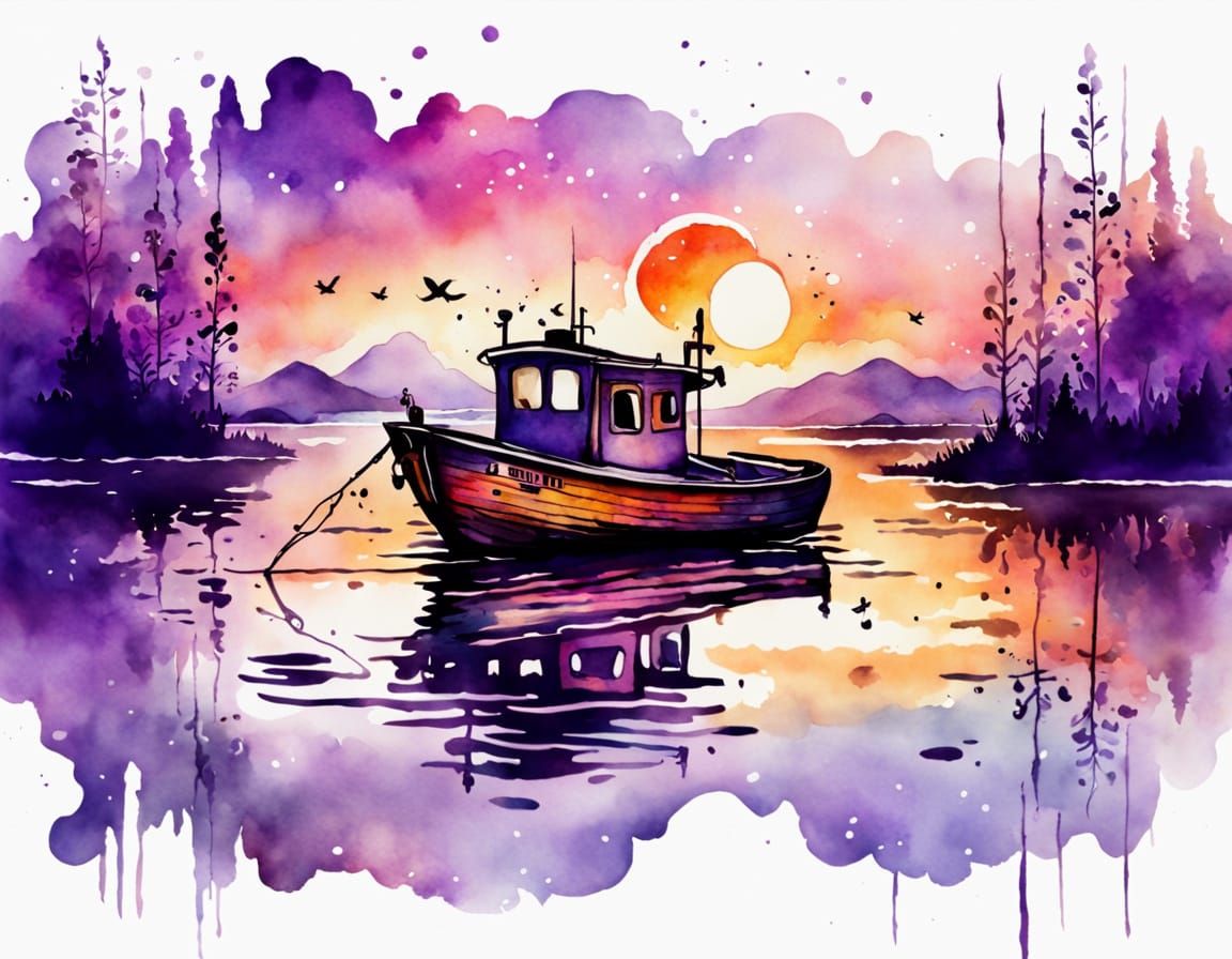 Whimsical Fantasy Lake Scene with Iridescent Colours