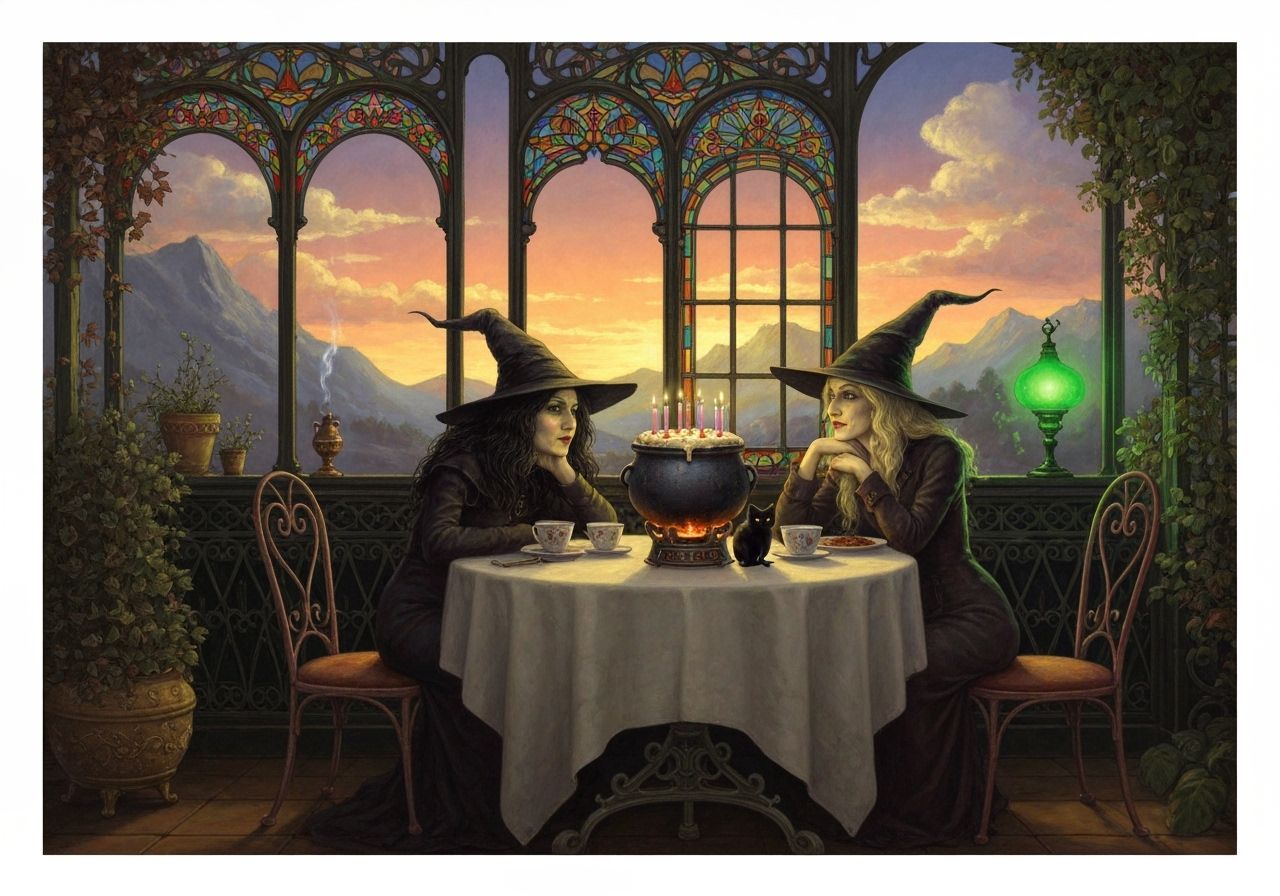 Witch's Cauldron Cake in Art Nouveau Loggia at Sundown