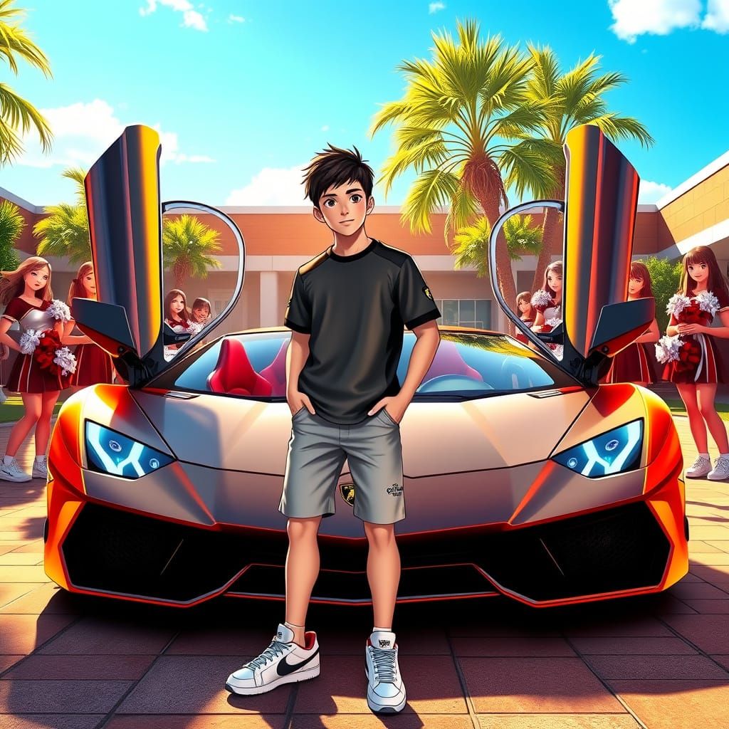 Teen Boy Shows Off Customized Lamborghini in High School Cou...