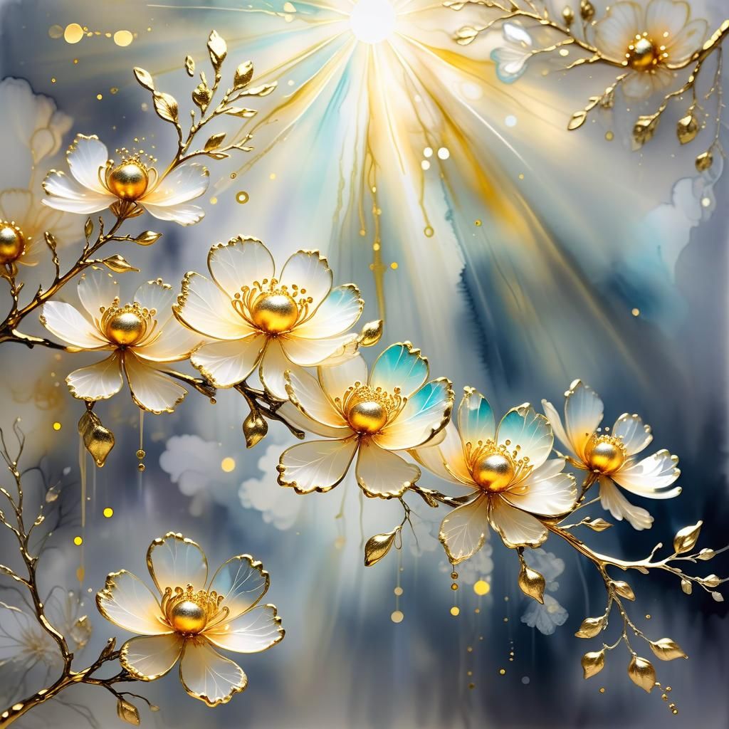 Golden Light Radiates Through Heavenly Clouds in Whimsical F...