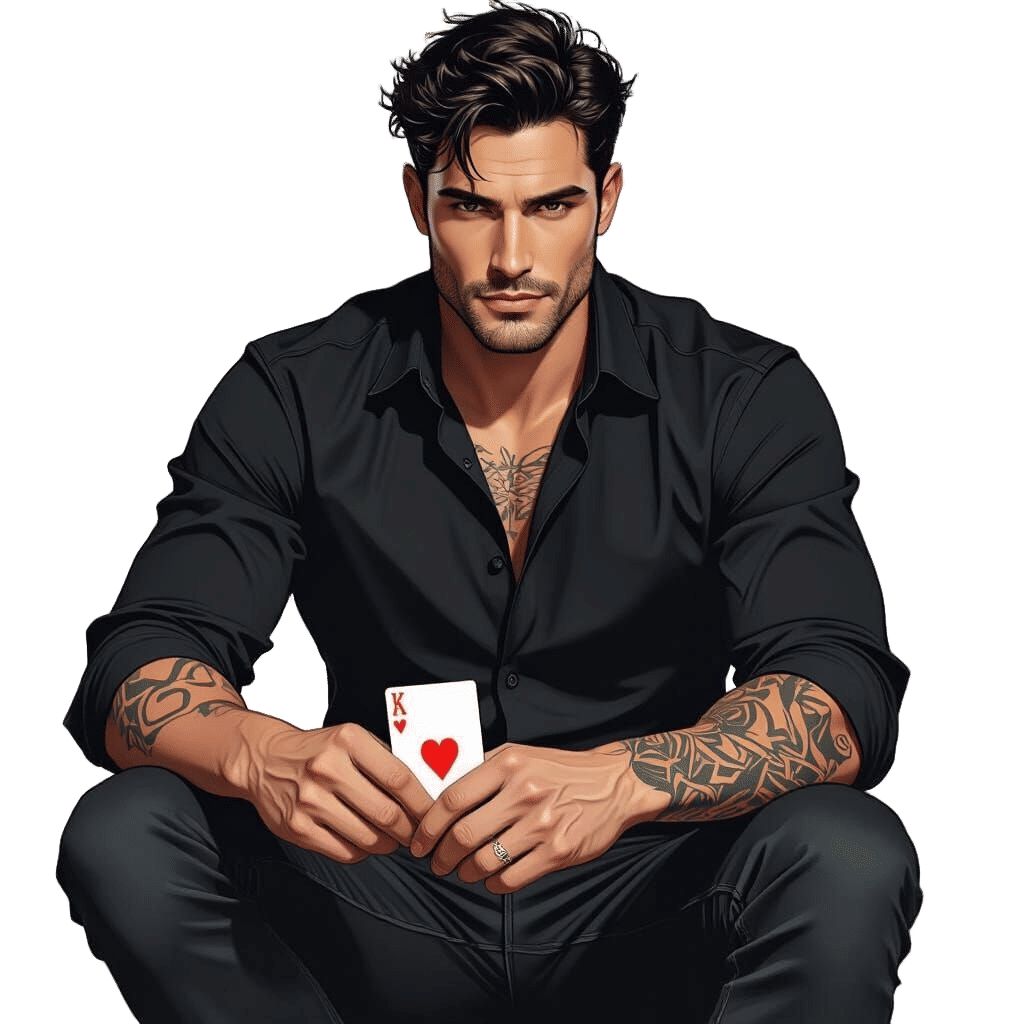 Handsome Man with Playing Card in Graphic Novel Style
