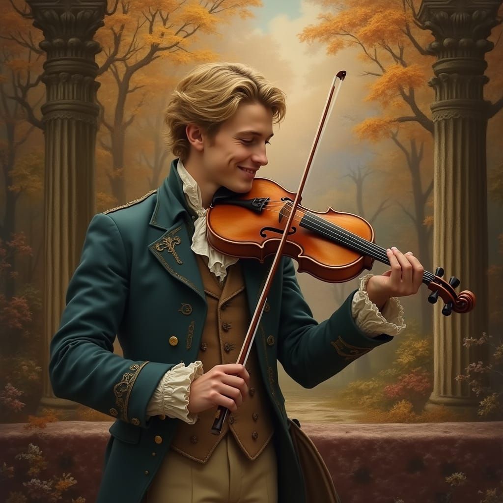 Blond Violinist Plays Sonata in Ethereal Fantasy Style