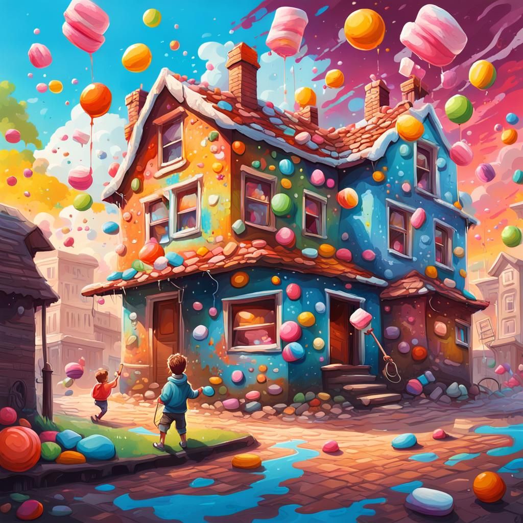 Sweet Fantasy World: Boy and Dog Playing