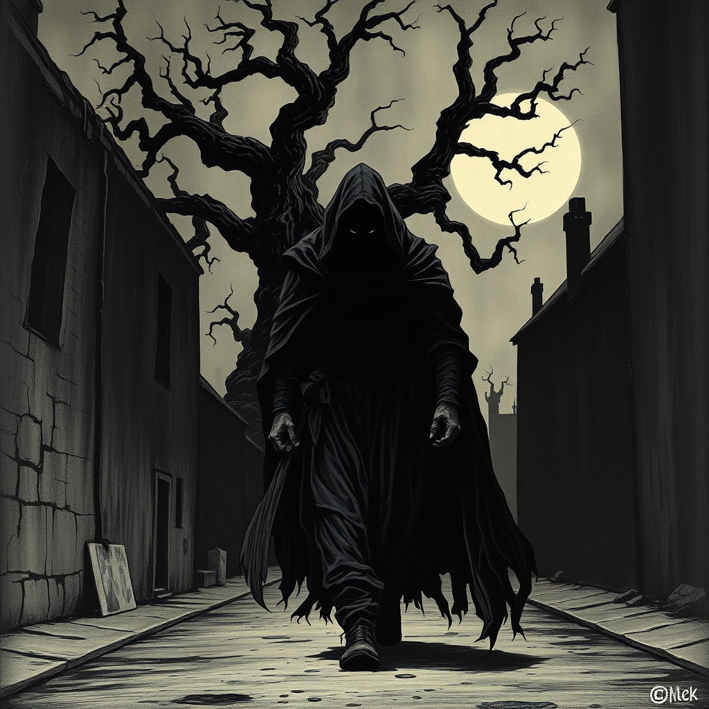 Ominous Figure in Moonlit Street: Doré, Magritte, Ernst Styl...