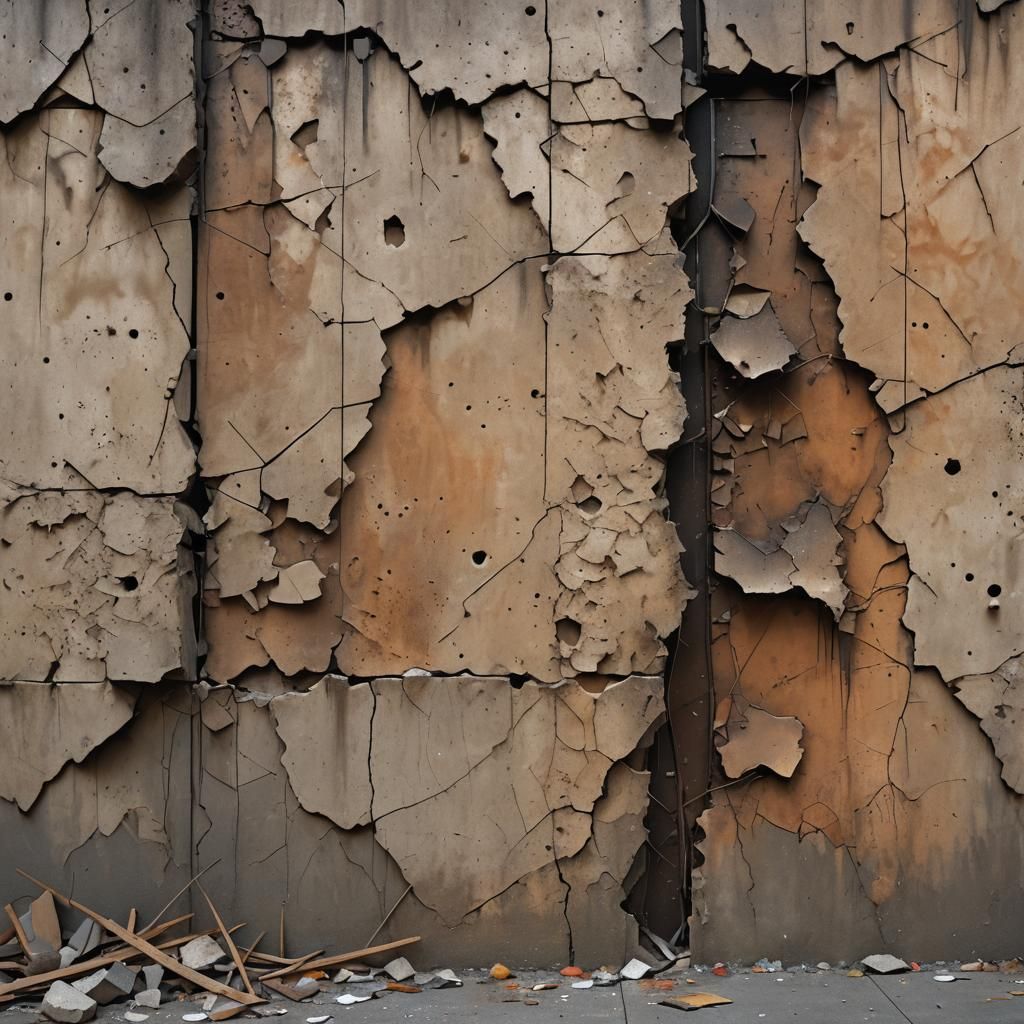 Worn Concrete Wall with Sticks in Matte Painting Style