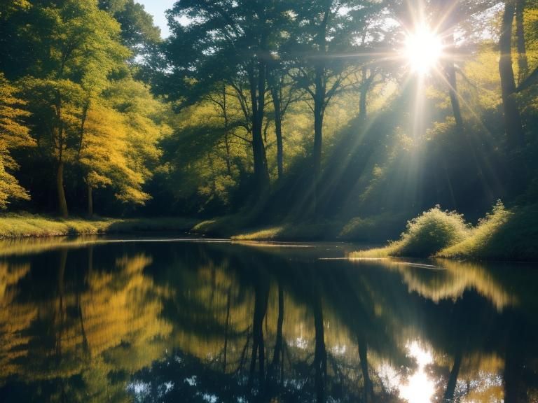 Sunlit River Reflecting Forest in Deep Color