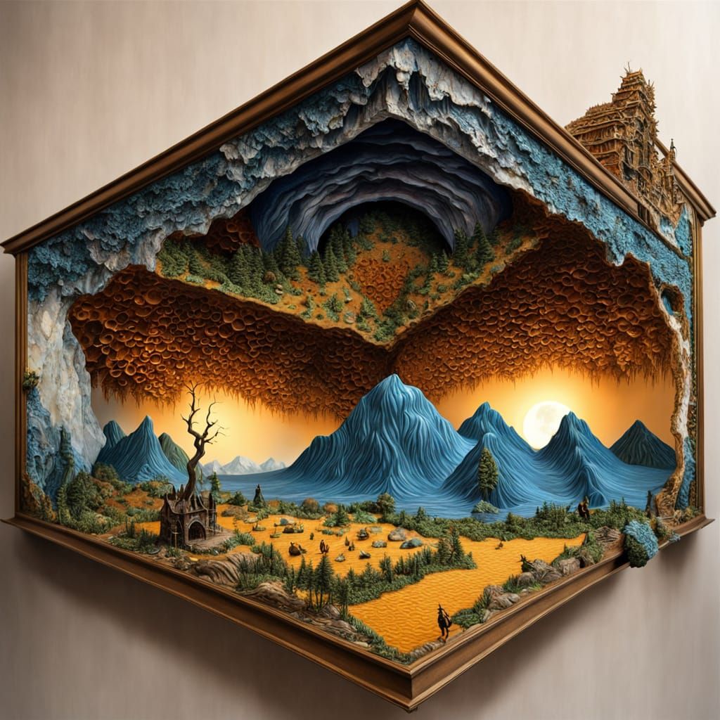 Moon with Insect Cities: Surreal Fantasy Art