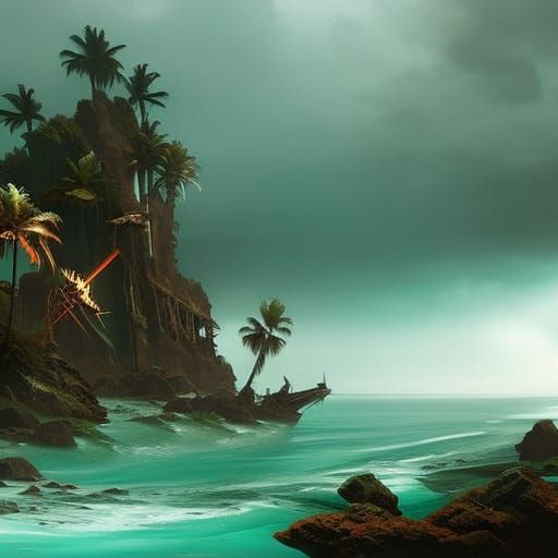 Shipwreck Near An Island