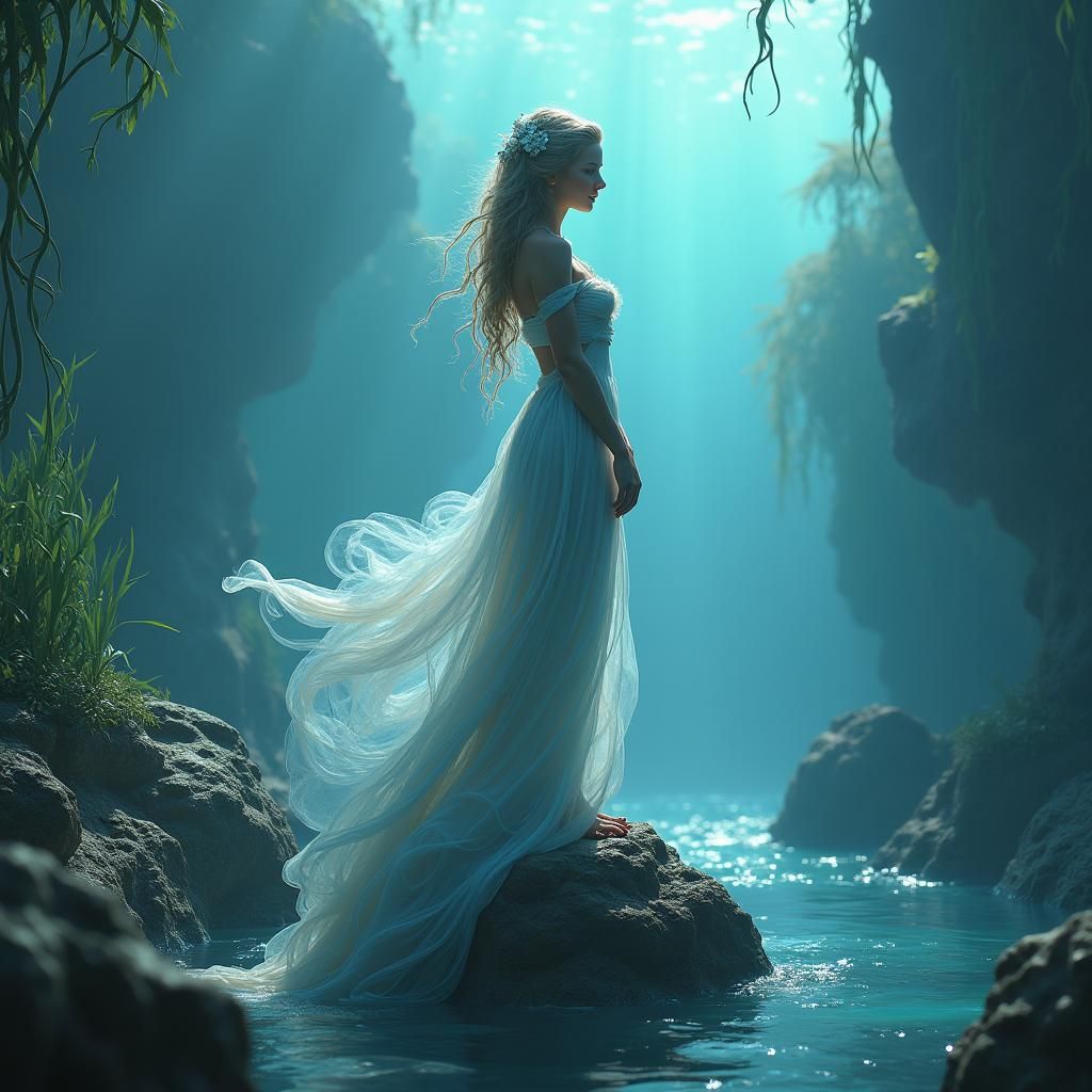 Luminous Water Goddess in Dreamlike Oceanic Realm