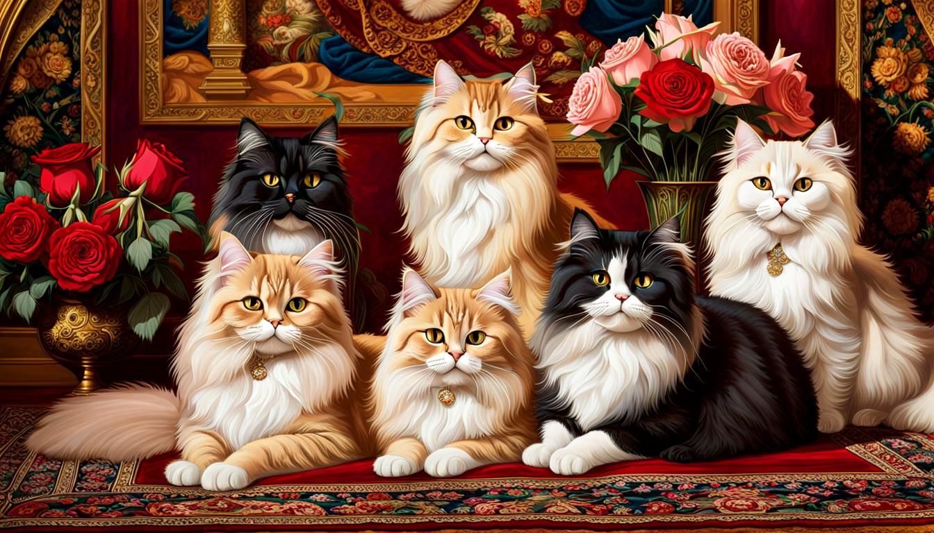 Regal Persian Cats Lounging in Opulent Room