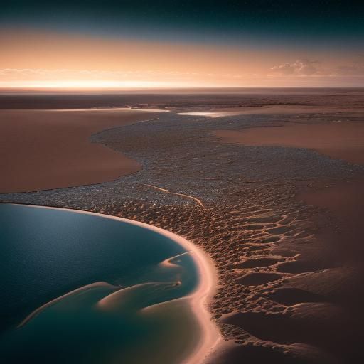Flooded Sahara Desert at Night: Vivid Digital Art
