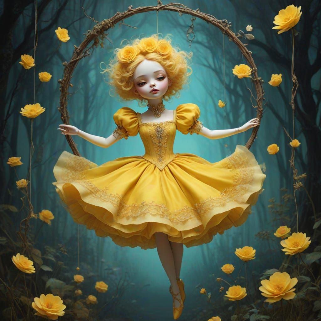 Whimsical Puppet Dancing in a Vibrant Wonderland