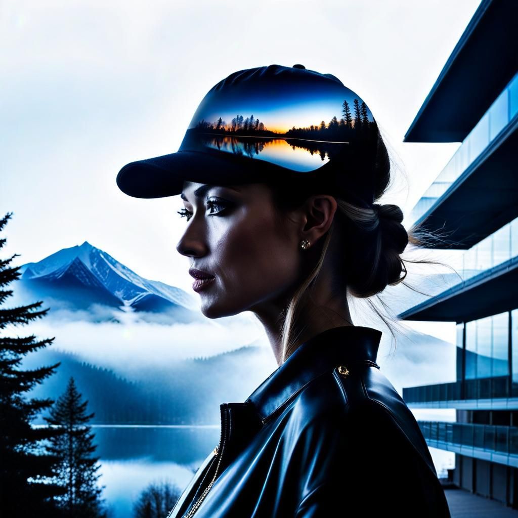 Double Exposure Chauffeur Girl in Watercolor Style