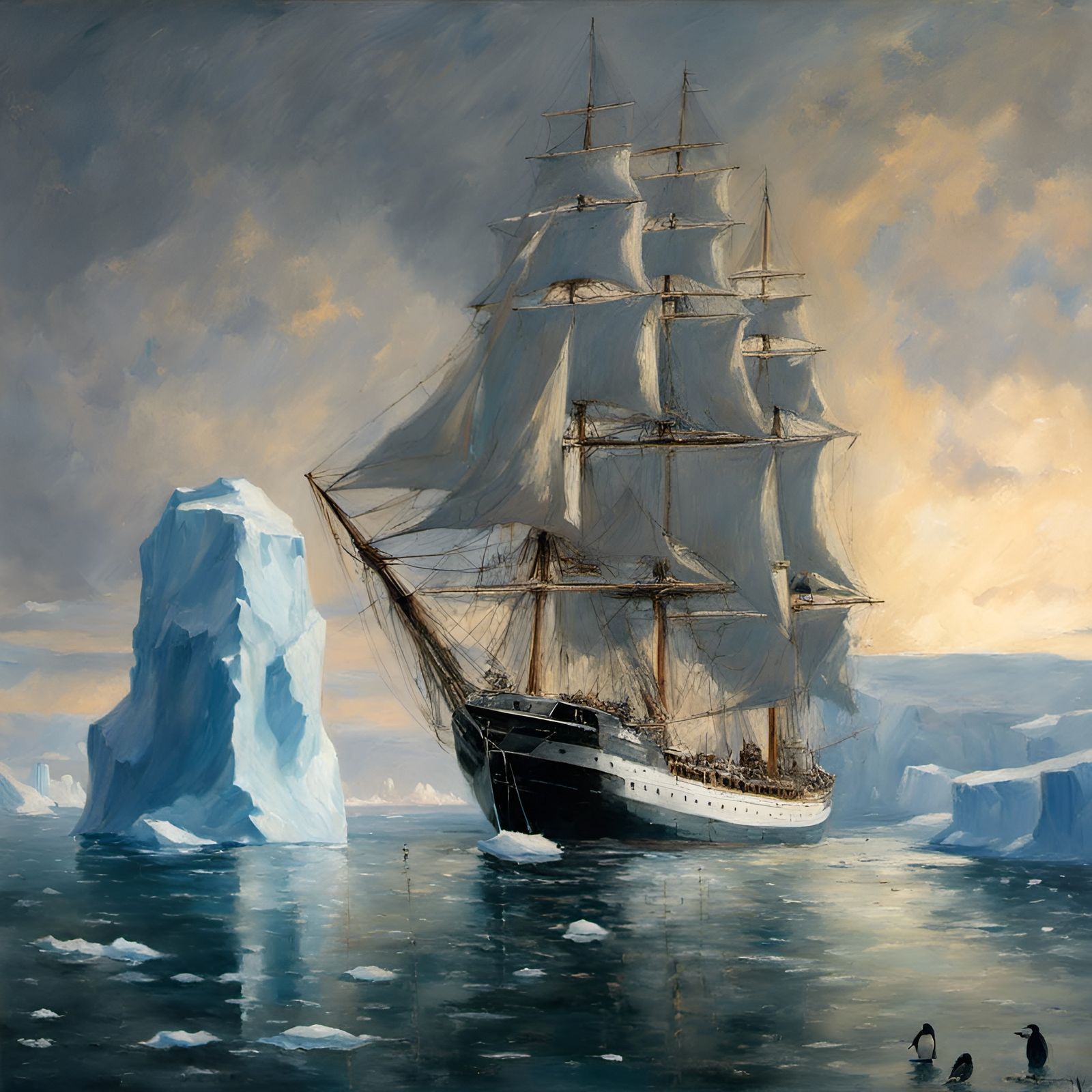 Antarctic Sailing Ship by James Gurney: Oil Painting