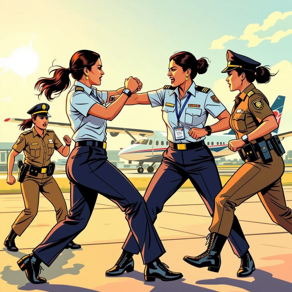 Indian Pilots Fight Police in Golden Hour Comic Style