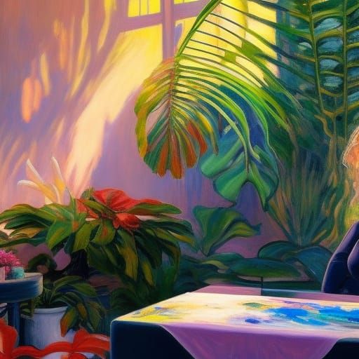 Girl in Art Studio as Realistic Oil Painting