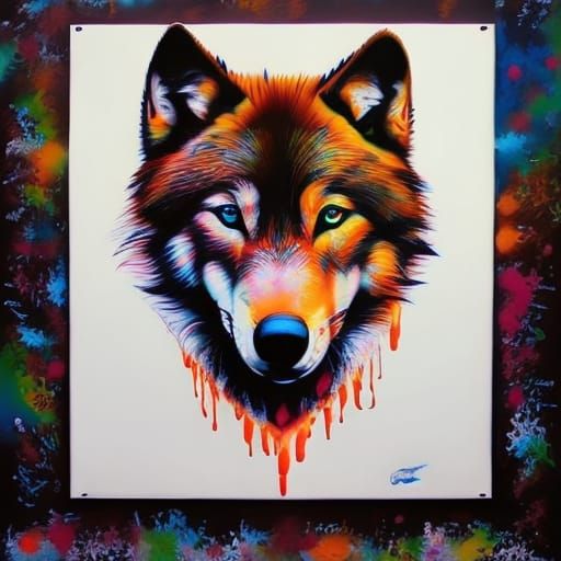 Graffiti Wolf in Colorful Polychromatic Street Art
