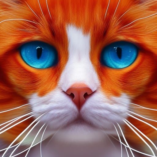 Hyperrealistic Orange Cat with Curly Mustache