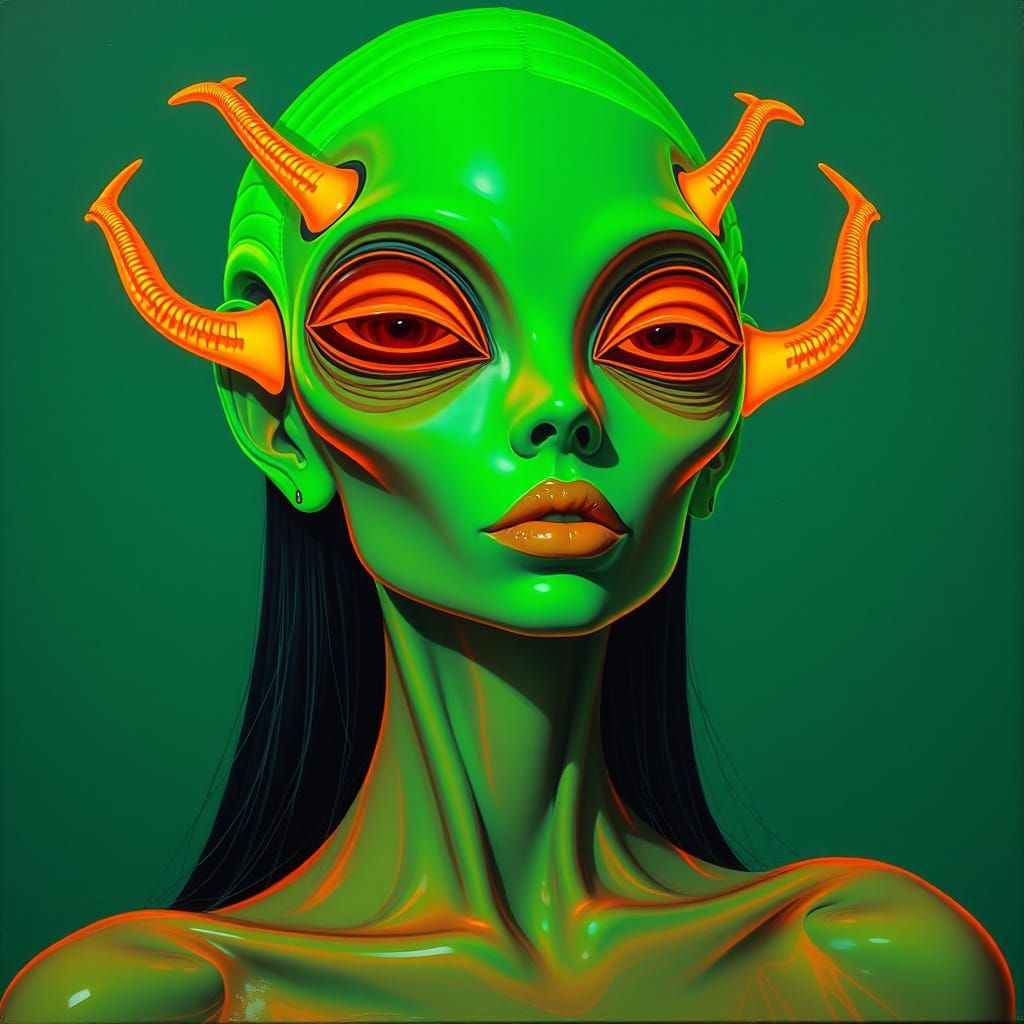 Neon Alien Supermodel in Surrealist Style