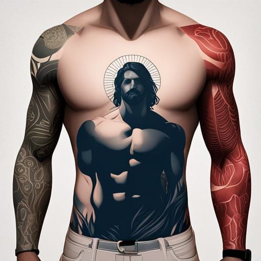 Hyperrealistic Tattooed Jesus Portrait in Unreal Engine 5