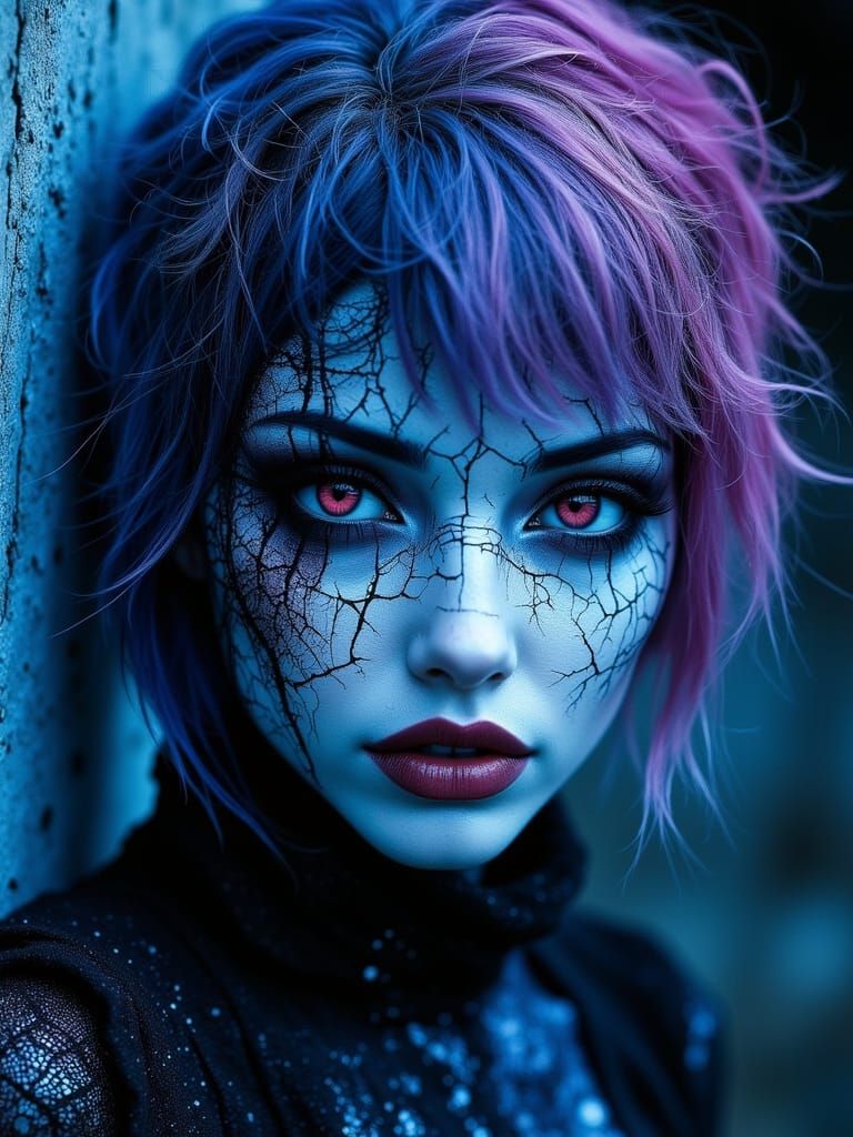 Gothic Vampiress Portrait with Abstract Porcelain Skin