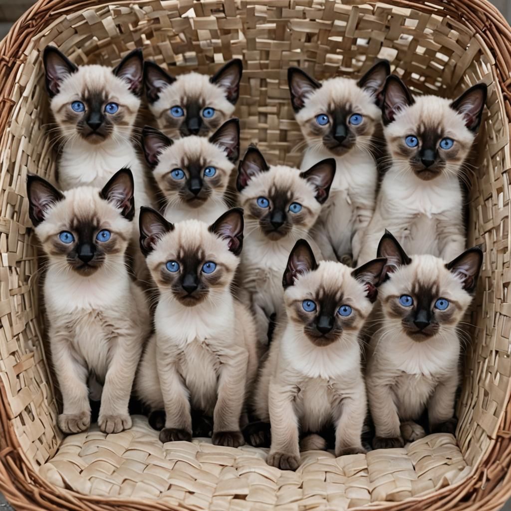 Basket Full of Siamese Kittens