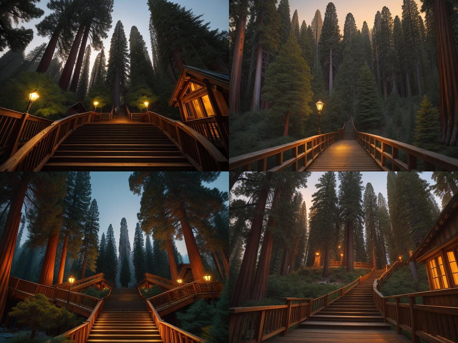 Giant Sequoia Trees at Sunset in Cinematic Style