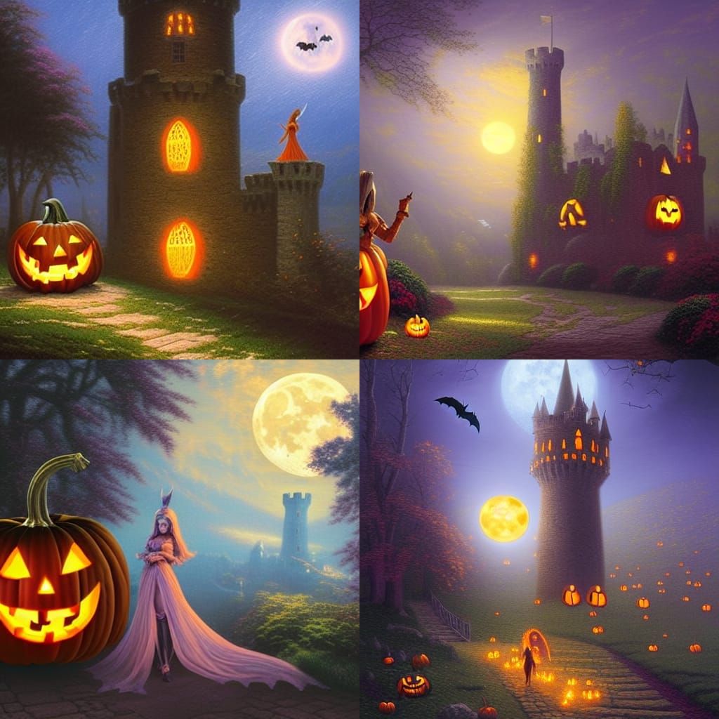 Knight and Halloween Moonlit Castle