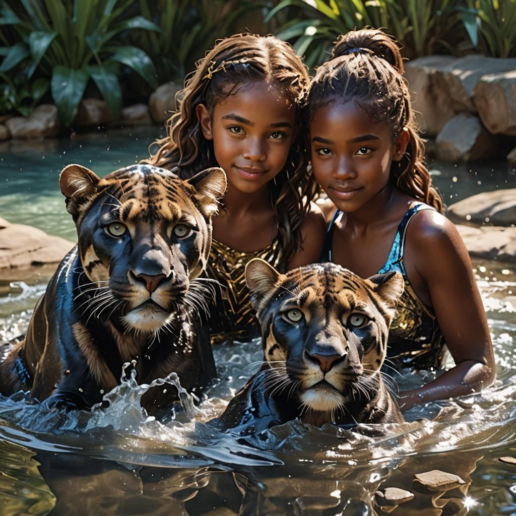Panthers and Girls in Photorealistic CGI Render