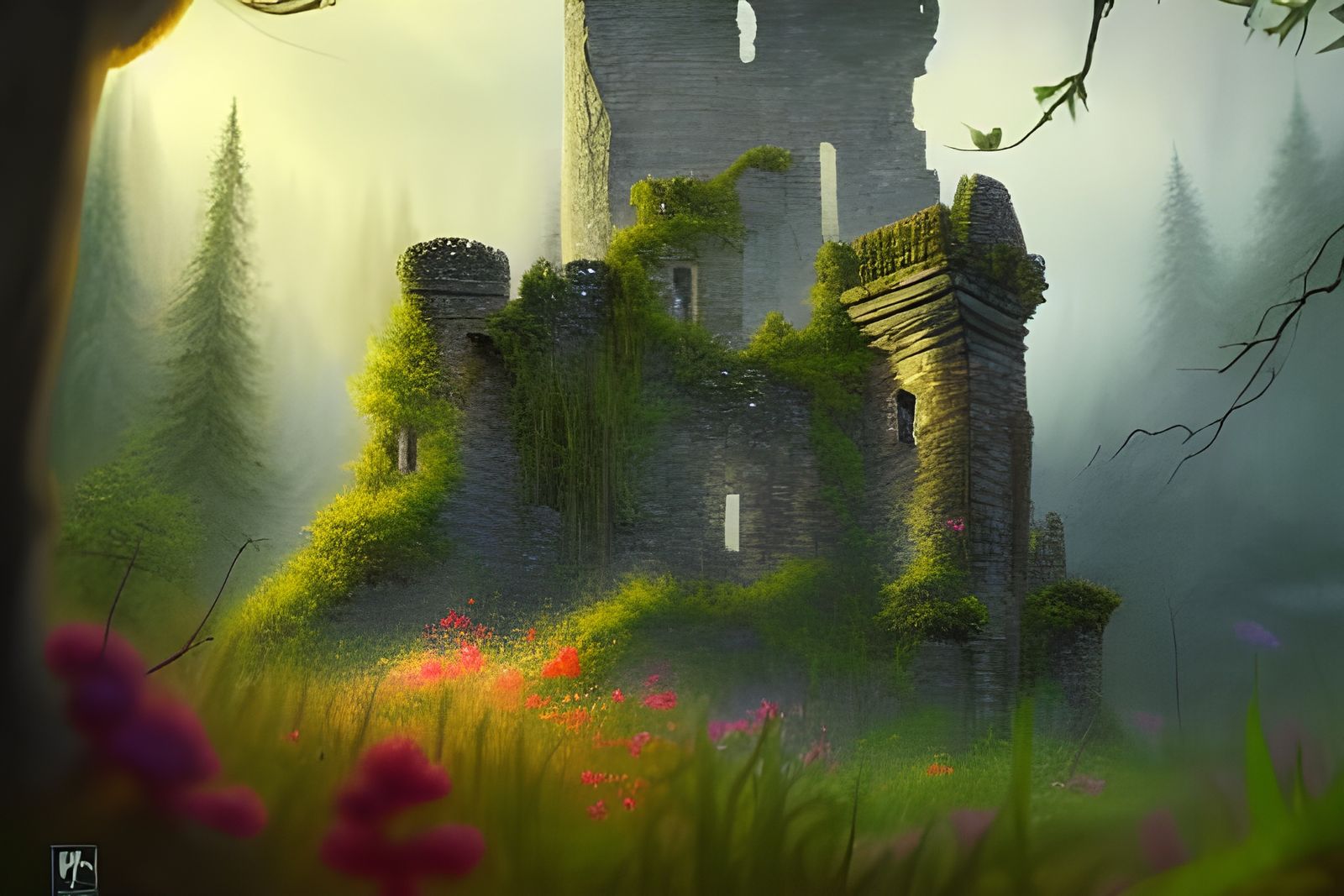 Haunted Forest Castle Ruins: Photorealistic Concept Art