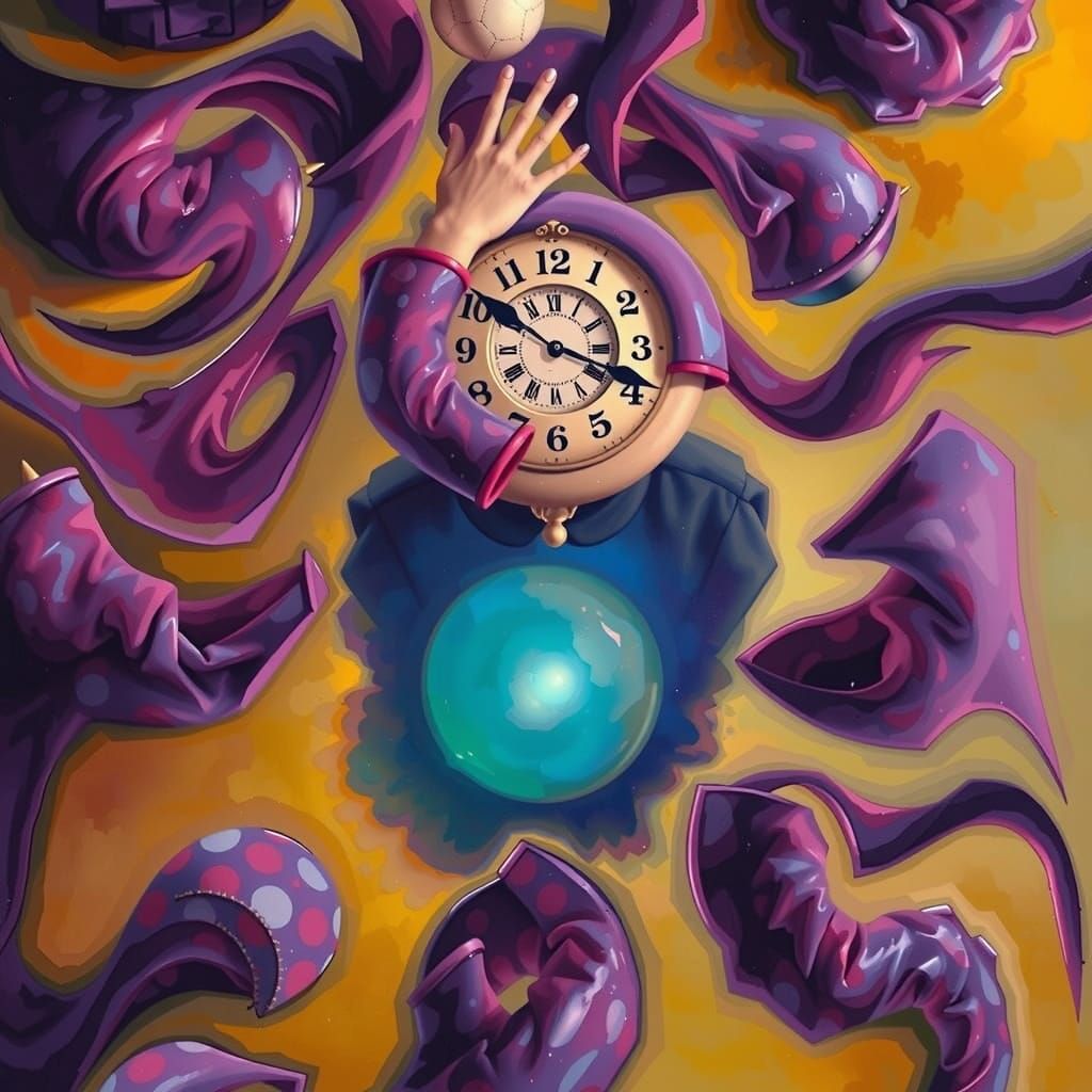 Surreal Woman Surrounded by Melting Clocks