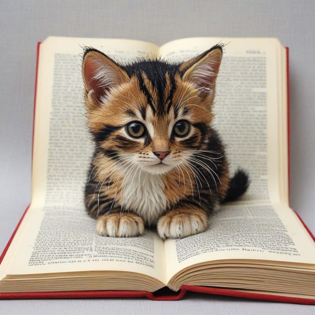 Kitten Interfering with Book Study, Quilted Embroidery Style