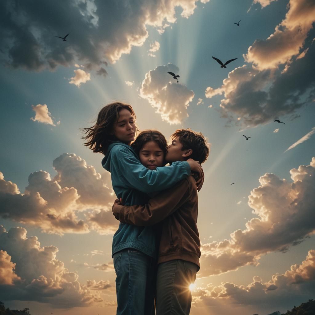 Embrace in Heaven: A Cinematic Film Still