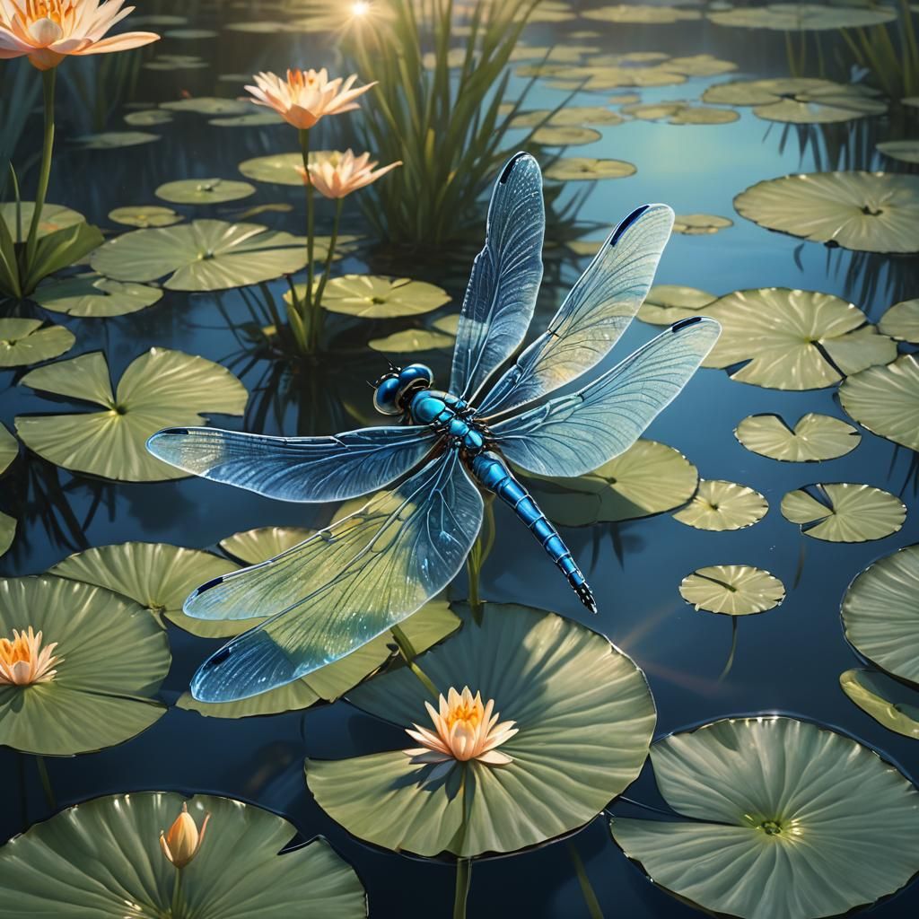 Glowing Blue Dragonfly Fantasy Art
