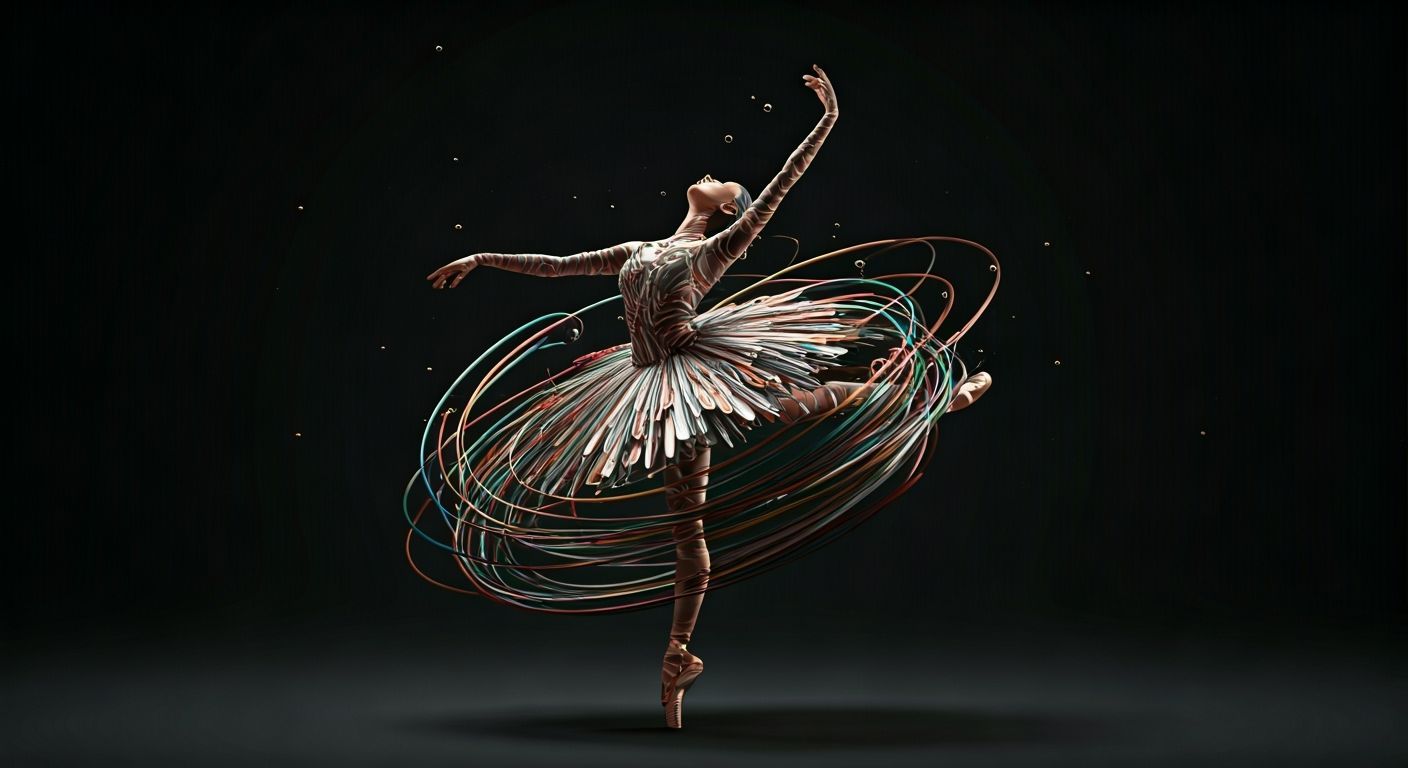 Ballerina Sculpture in Wires and Metal, Digital Art