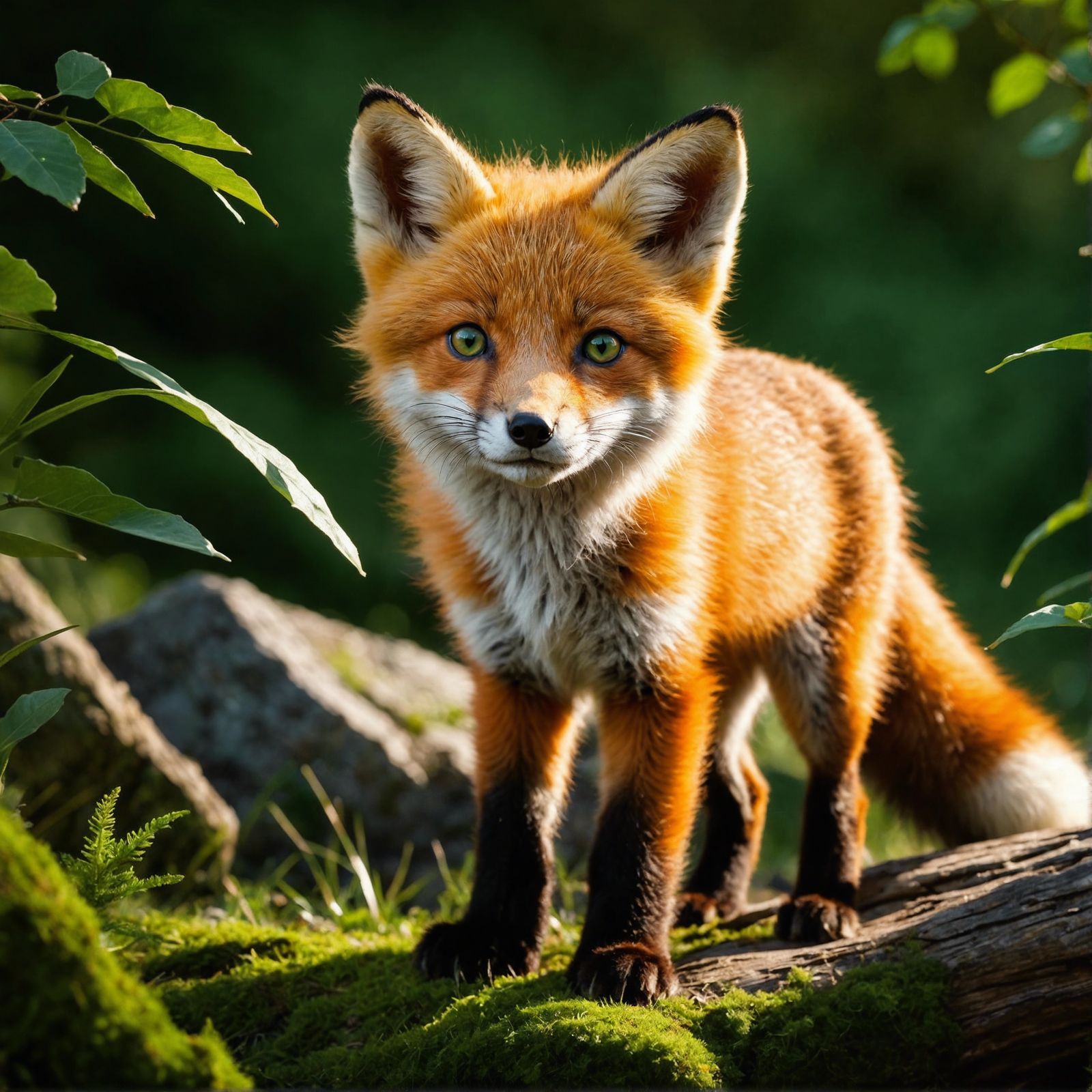 Adorable Fox Cub with Green Eyes