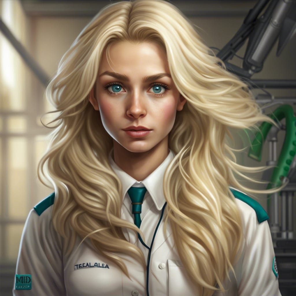 Beautiful Blonde Scientist in Hyperrealistic Splash Art