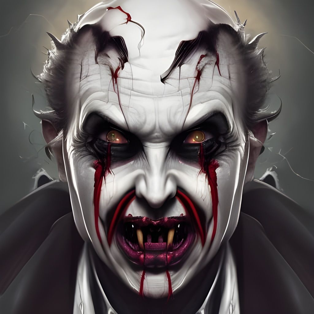 Fiery Dracula Clown Portrait in Digital Art Style
