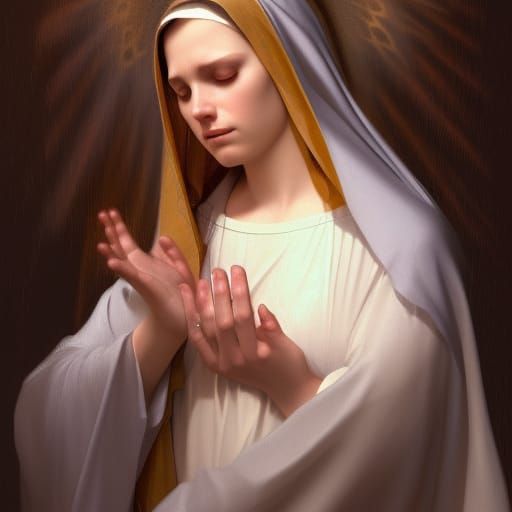Crying Virgin Mary Portrait in Digital Art Style