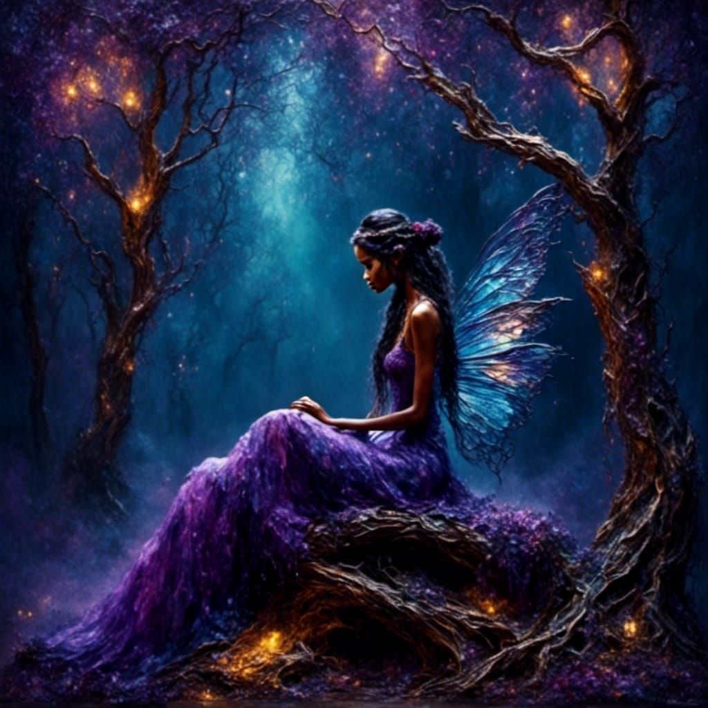 Fairy in Forest Glade with Fairy Lights