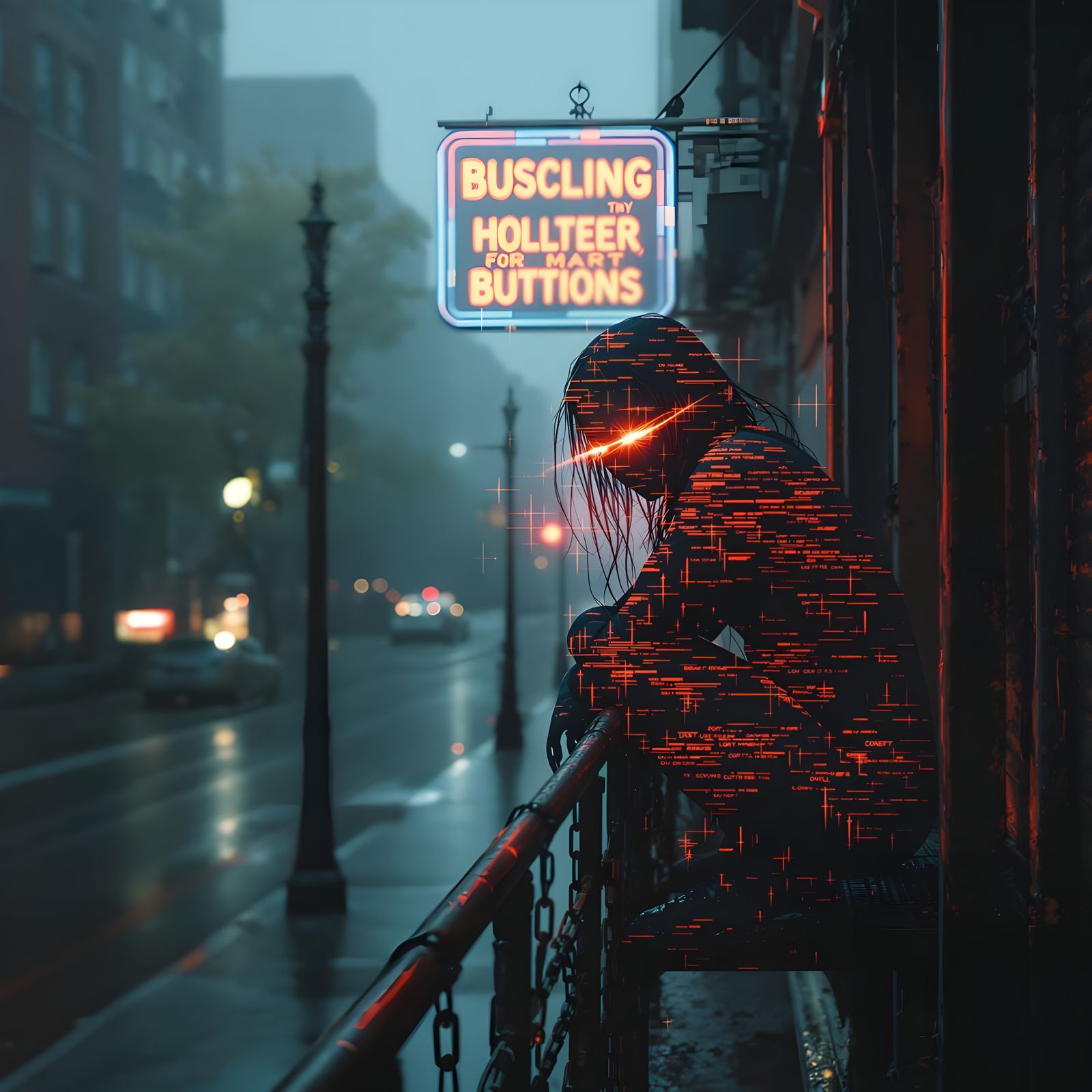 Cyberpunk Mirage: Neon Reflections on a City Street
