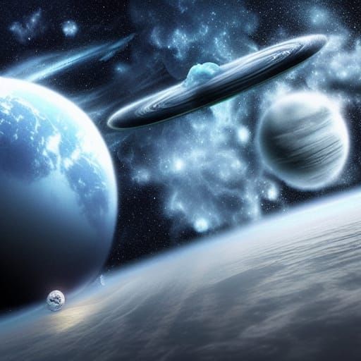 Epic Space Scene with Moon in Digital Matte Painting