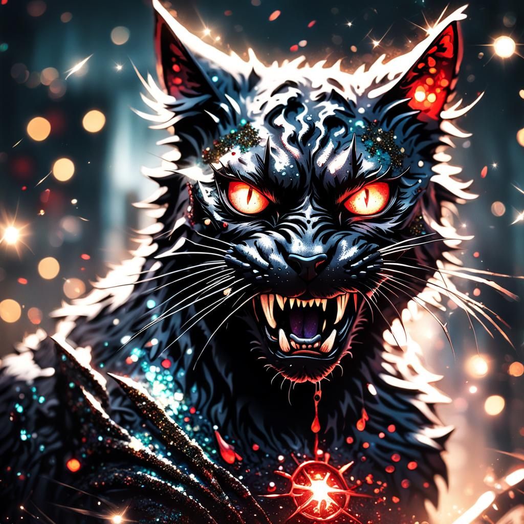 Cyberpunk Zombie Cat with Glowing Eyes and Blood
