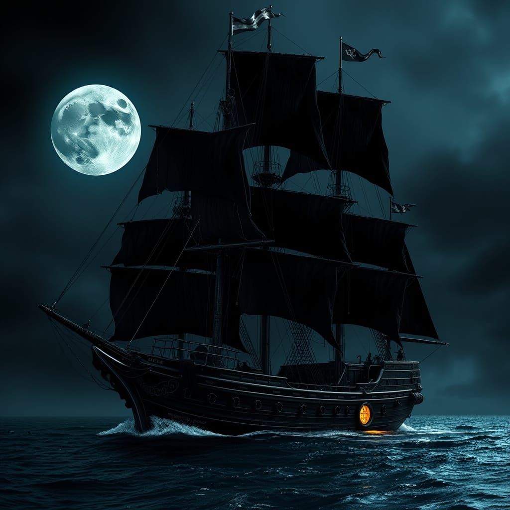 Sailing Vessel in Dark, Foreboding Seas