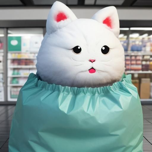 Uncanny Anthropomorphic Fluffy Creature with Plastic Bag