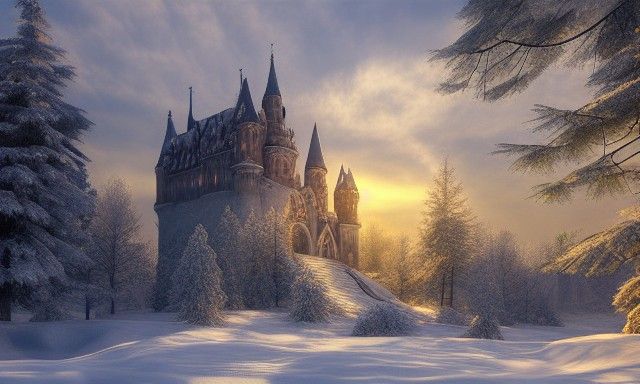 Wintery Gothic Castle in Forest