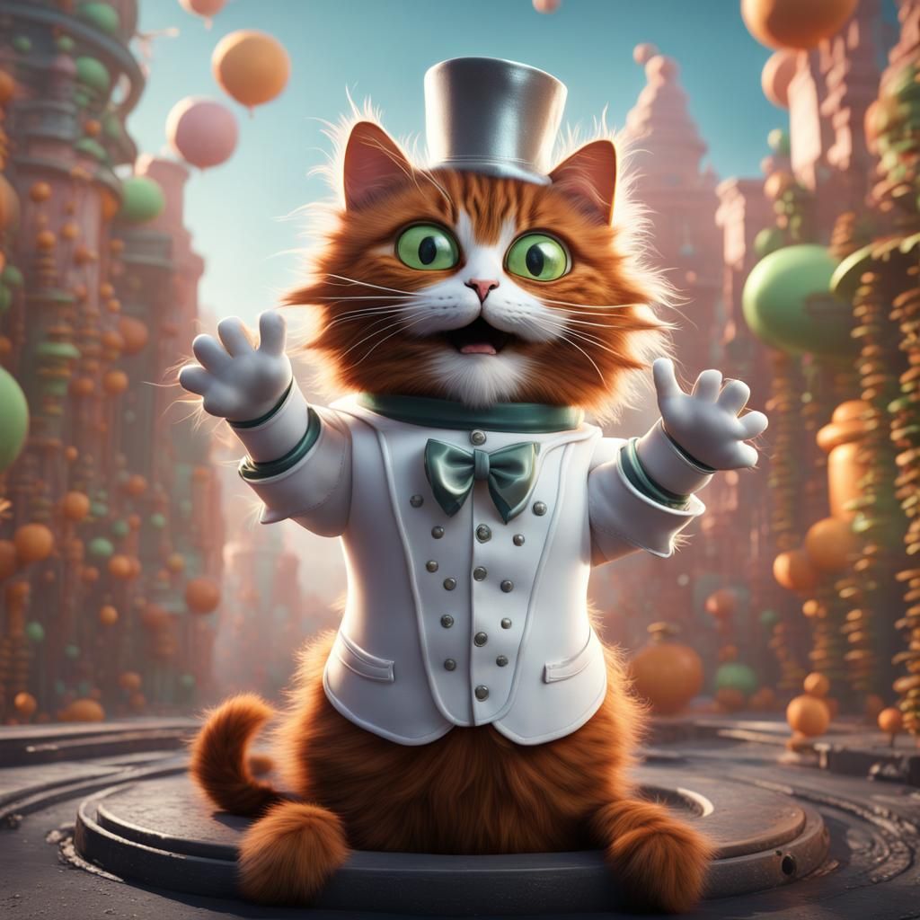 Cat as Oompa Loompa: Detailed Fantasy Art