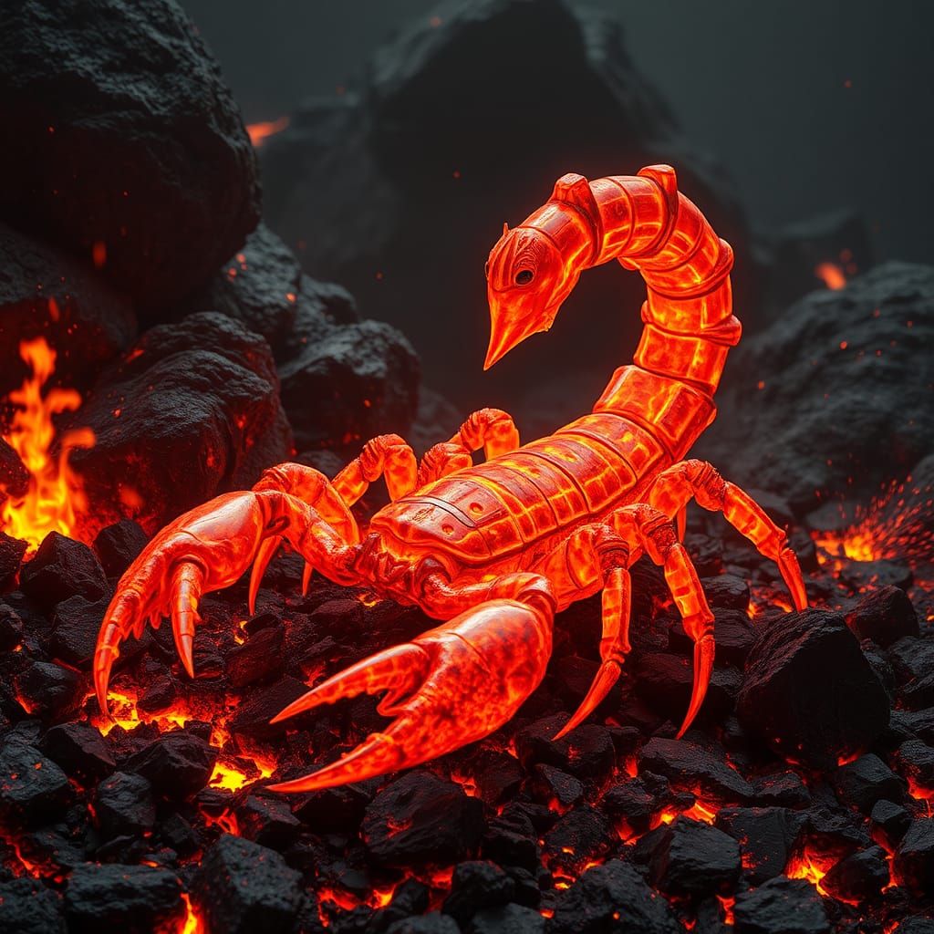 Majestic Magma Scorpion in Biomechanical Style
